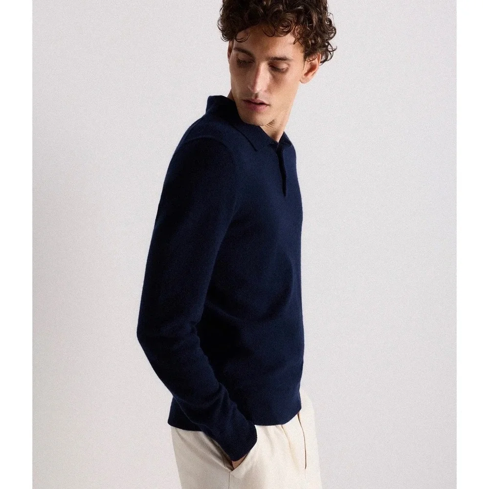 NEW Quince Mongolian Cashmere Polo Sweater Navy Blue XL LB22999-STIEC01-6503